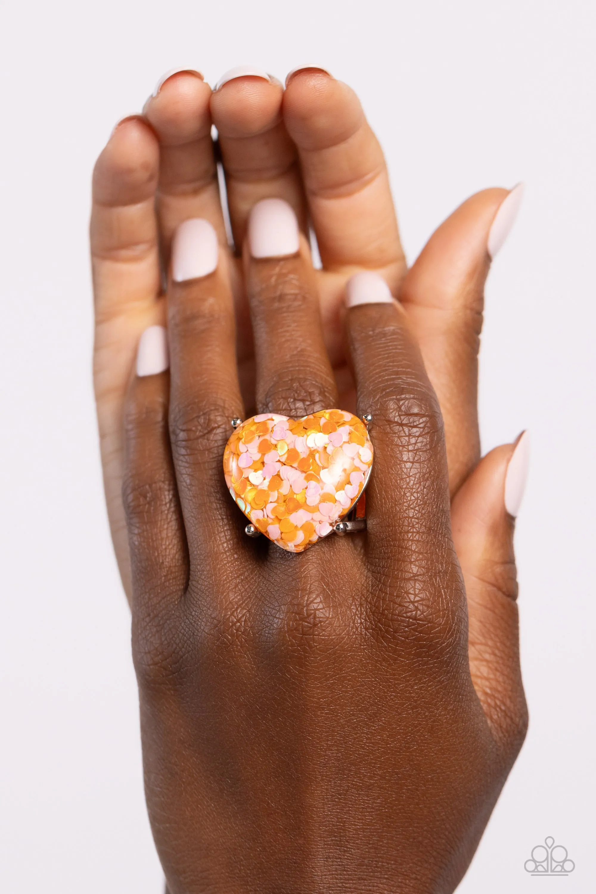 Paparazzi Patterned Promenade - Orange Heart Ring