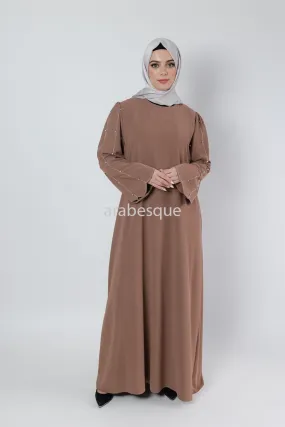 Pastel Brown Stone work Sleeve Closed Abaya