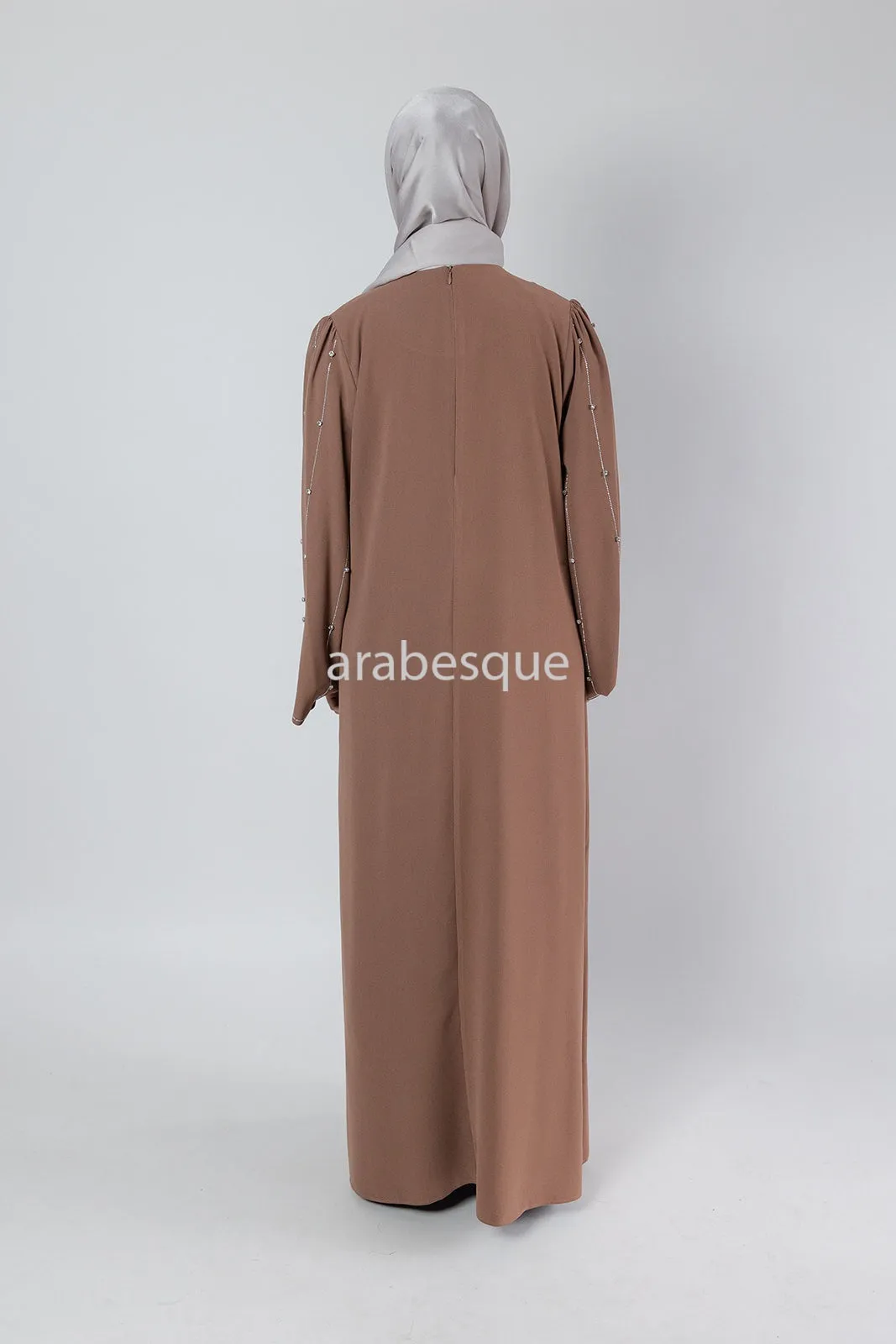 Pastel Brown Stone work Sleeve Closed Abaya