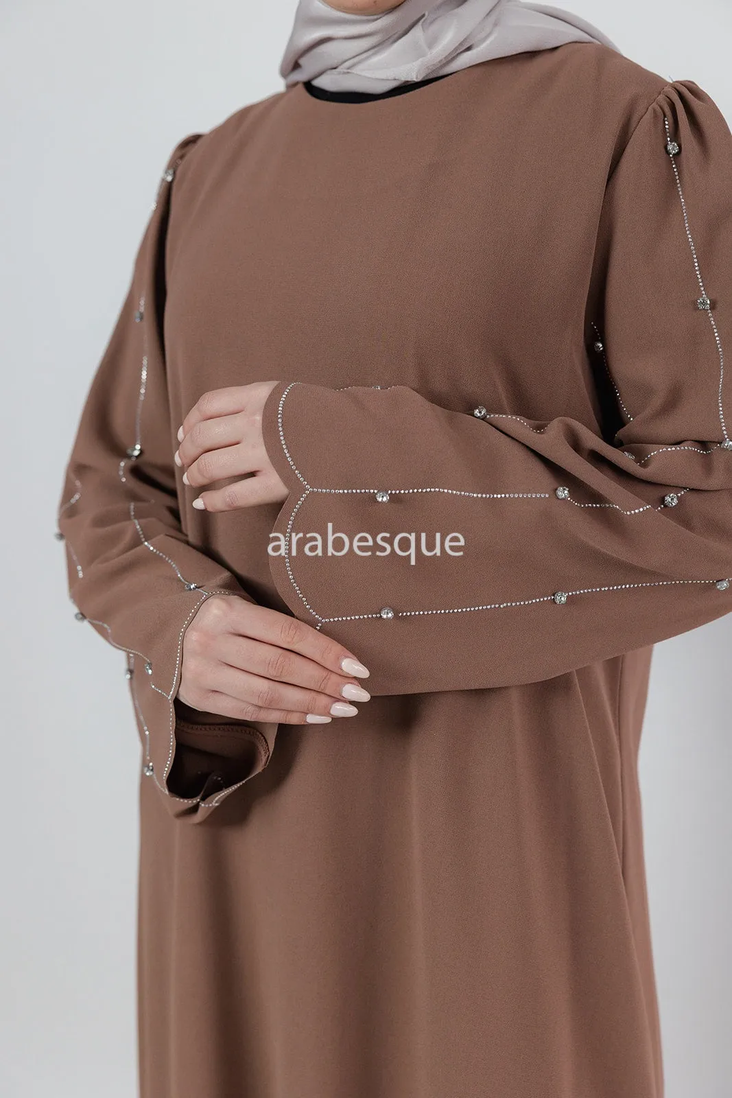 Pastel Brown Stone work Sleeve Closed Abaya