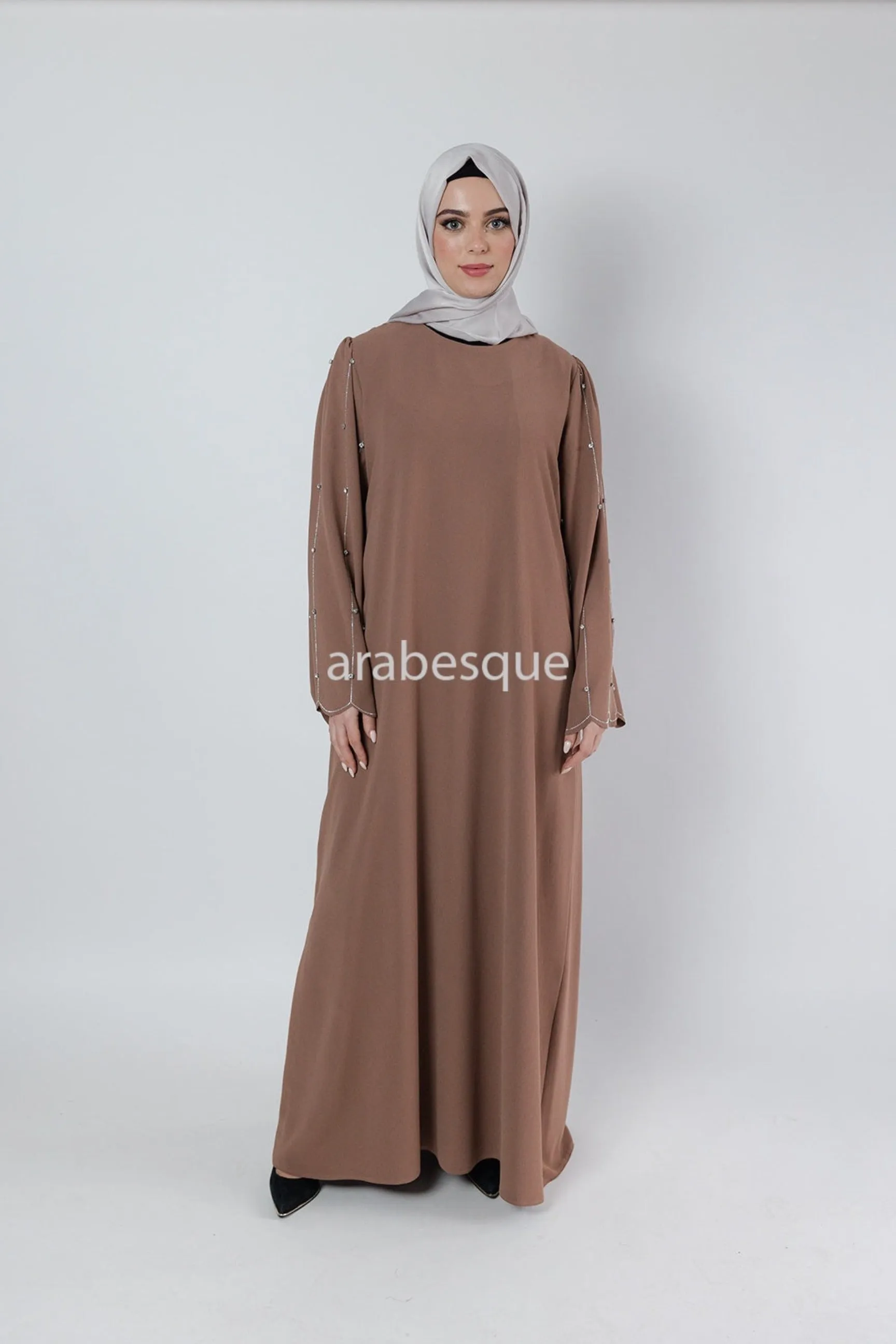 Pastel Brown Stone work Sleeve Closed Abaya