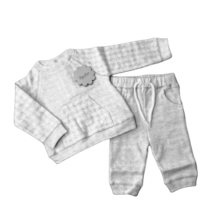 Patachou Grey Check Jersey 2-piece Set Bnwt 6-9 Months