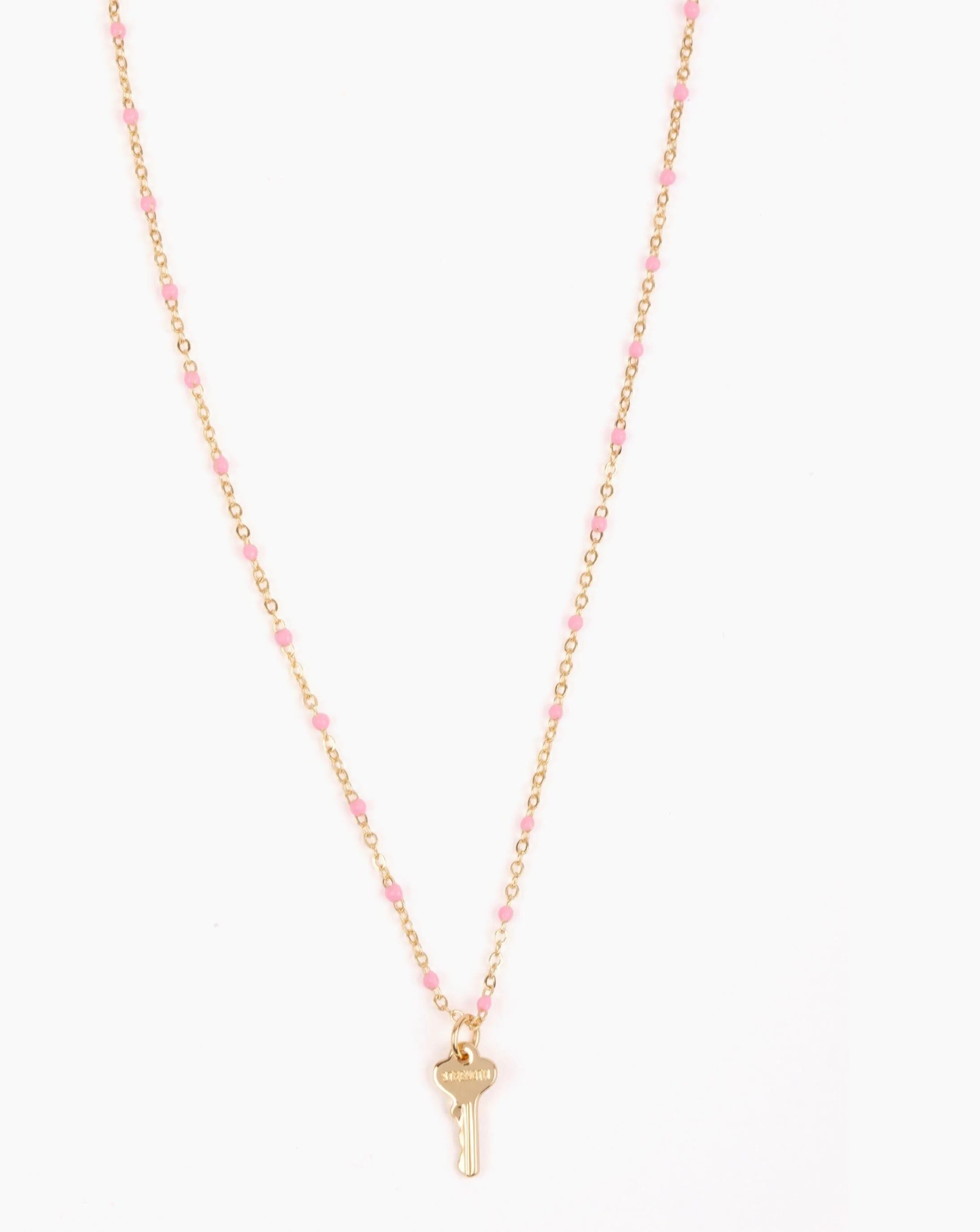 Pink Beaded Petite Key Necklace