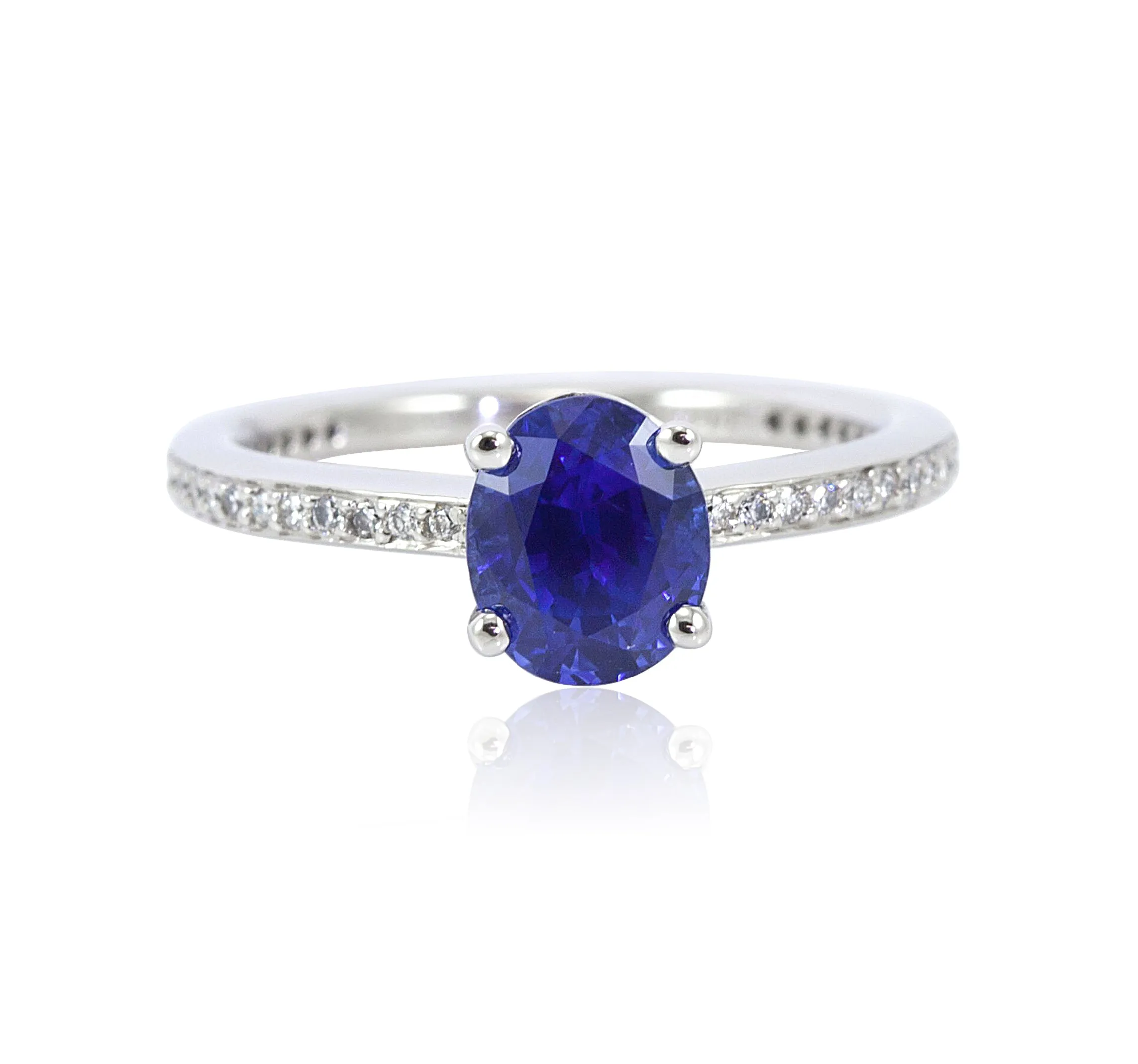 Platinum 4-Prong OVAL Sapphire and Diamond Ring 0.25CTW