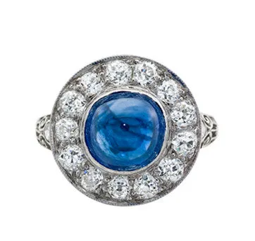 Platinum Cabochon Sapphire And Diamond Ring