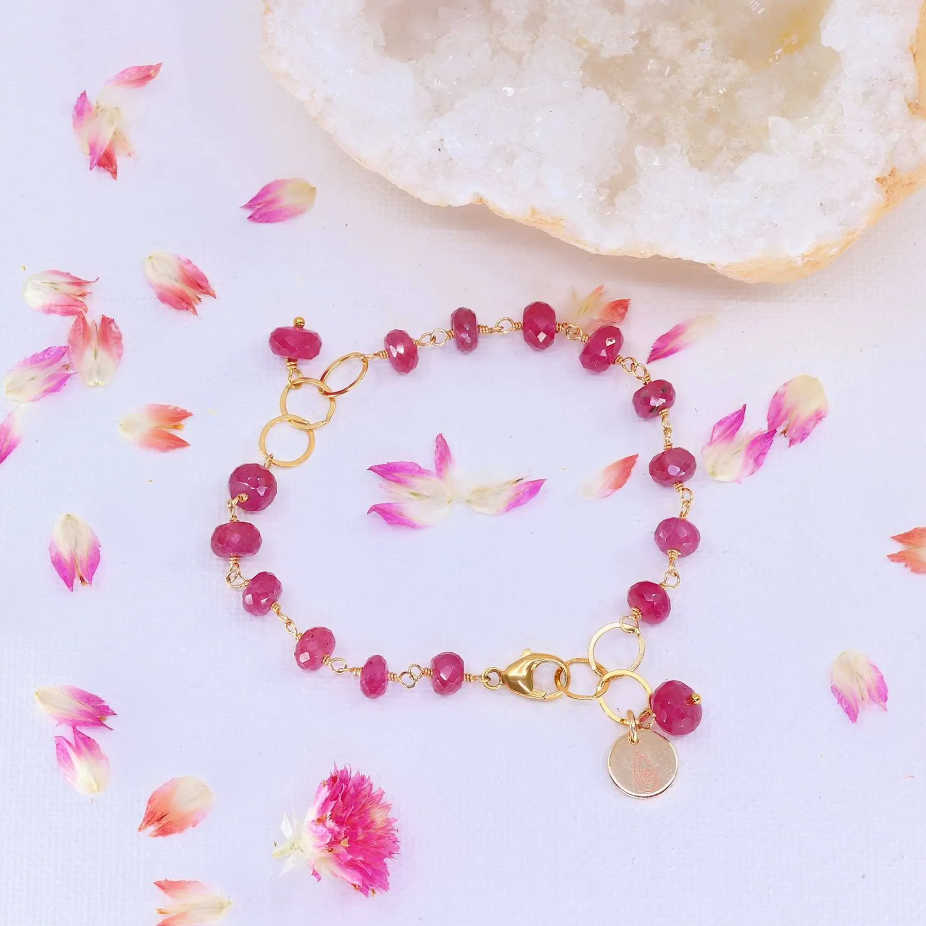 Plumeria - Pink Sapphire Gold Bracelet