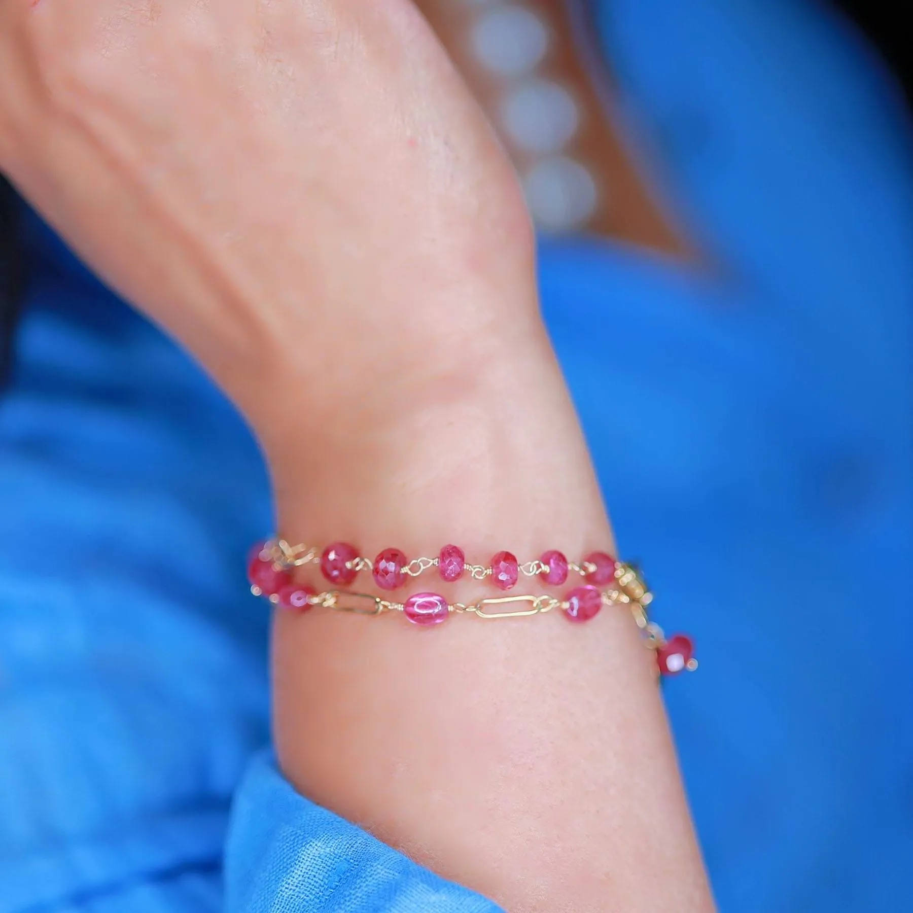 Plumeria - Pink Sapphire Gold Bracelet