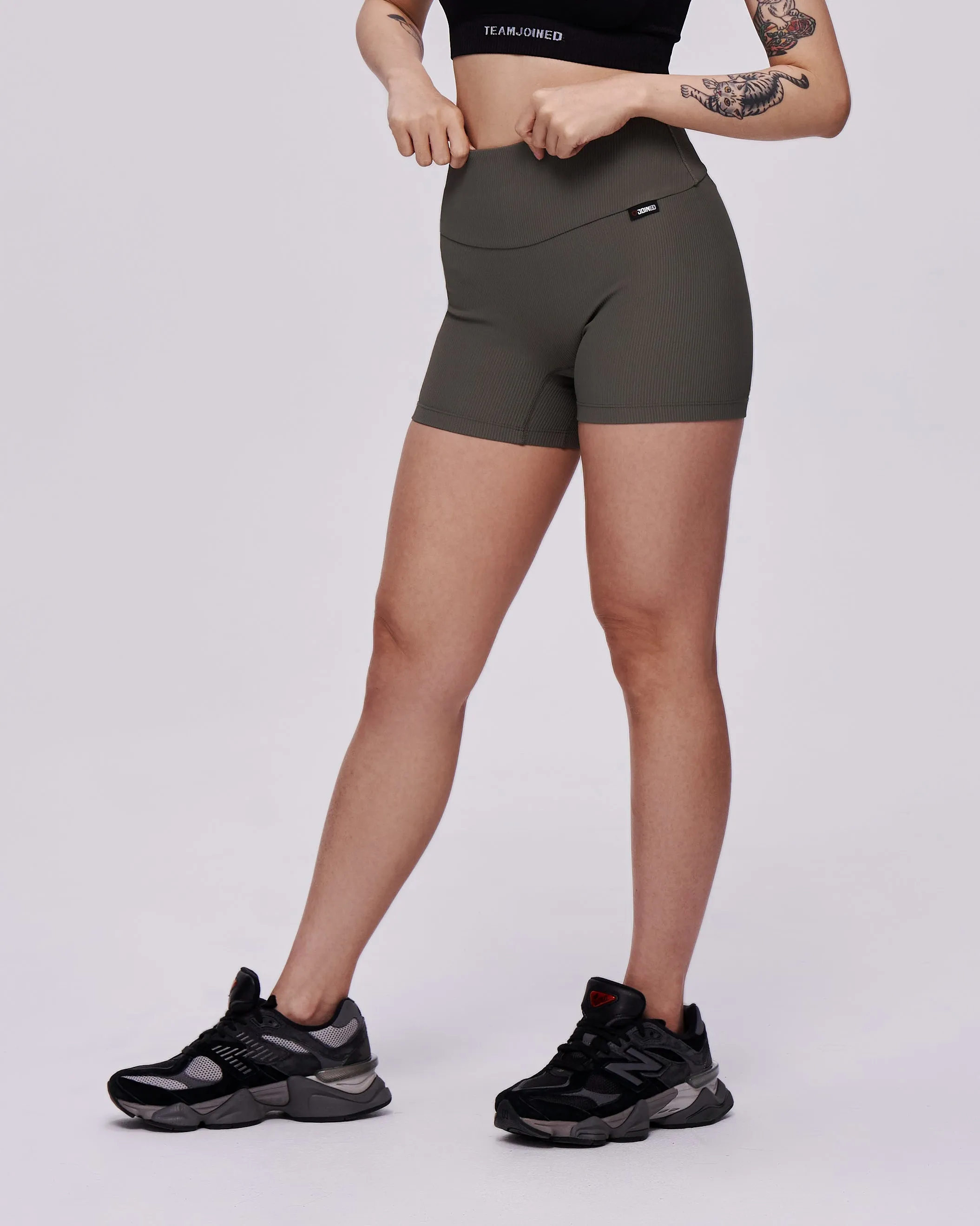 Ribbed-Neck Fitted Shorts