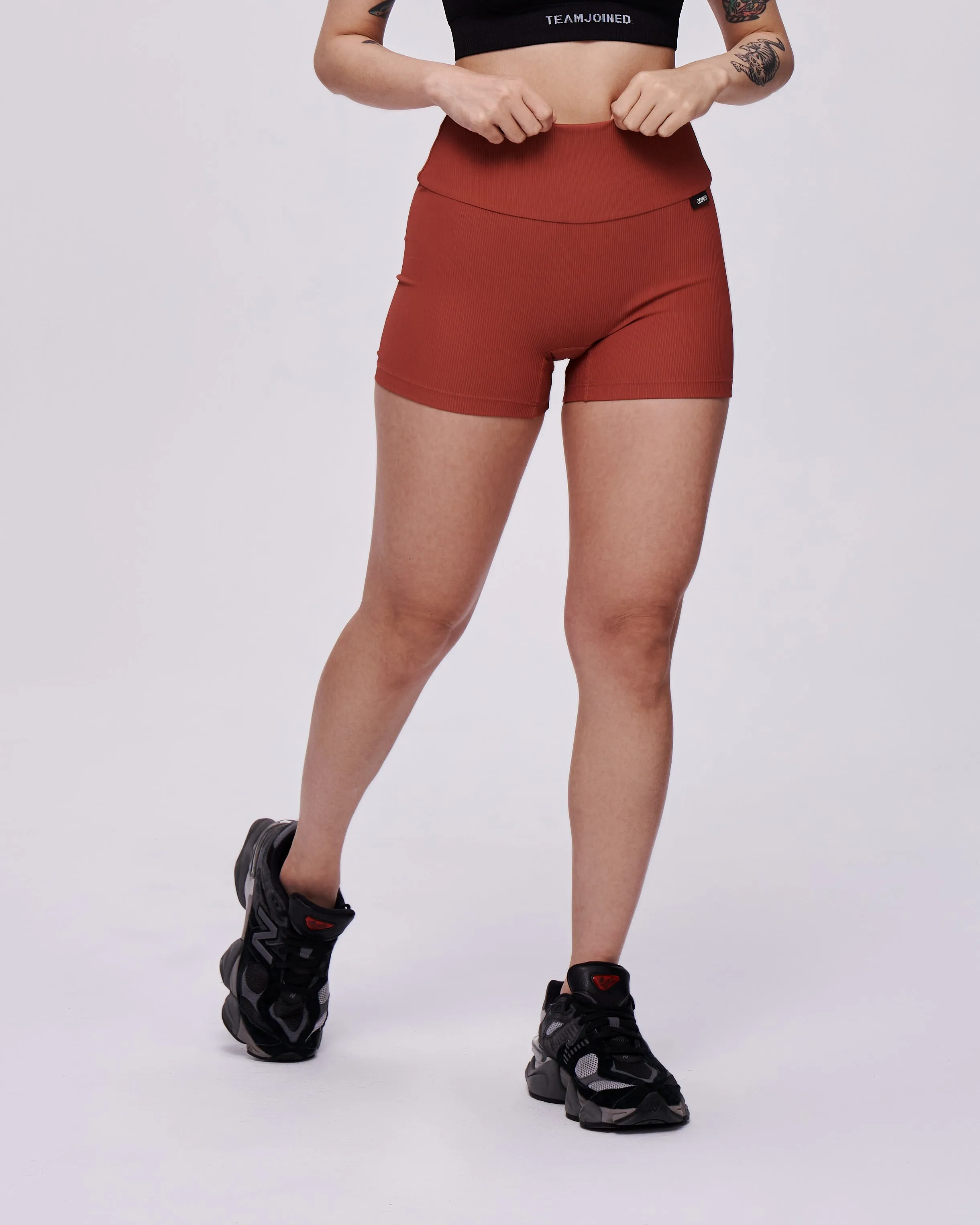 Ribbed-Neck Fitted Shorts