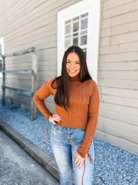 Spiced Mock-Neck Cropped Top