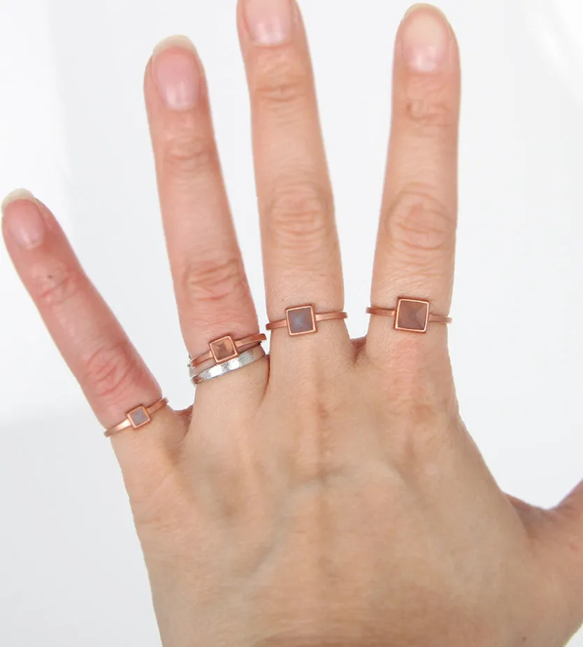 Stackable Gemstone Pyramid Ring Set