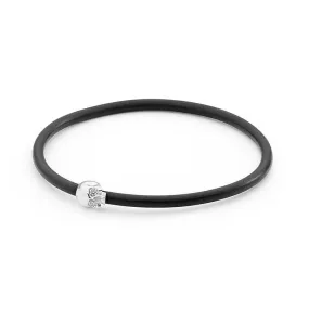 Sterling Silver Skull White Diamond Neoprene Bangle