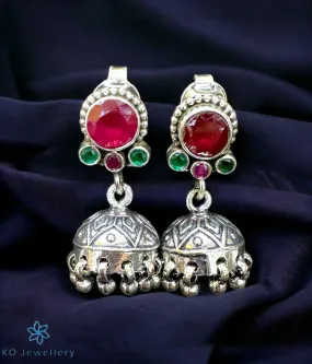 The Parnavi Silver Jhumkas (Red)