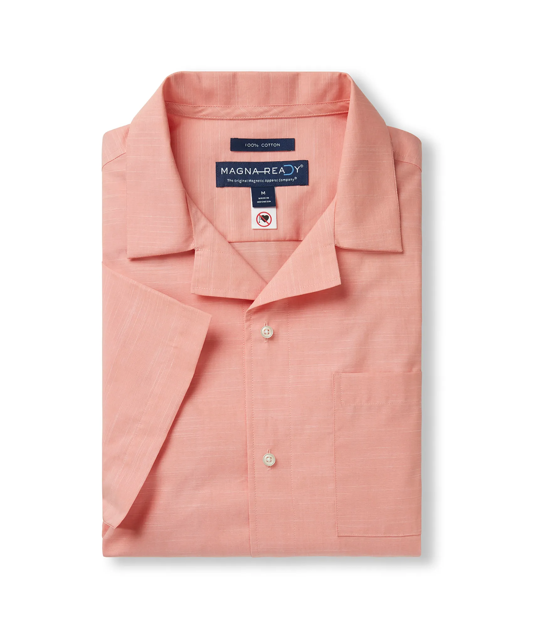 Untucked Solid Slub Poplin Short Sleeve ‘Landry’ Camp Casual Shirt with Magnetic Closures